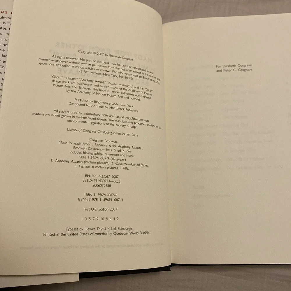 Made for Each Other : Fashion & the Academy Awards by Bronwyn Cosgrave (2007)